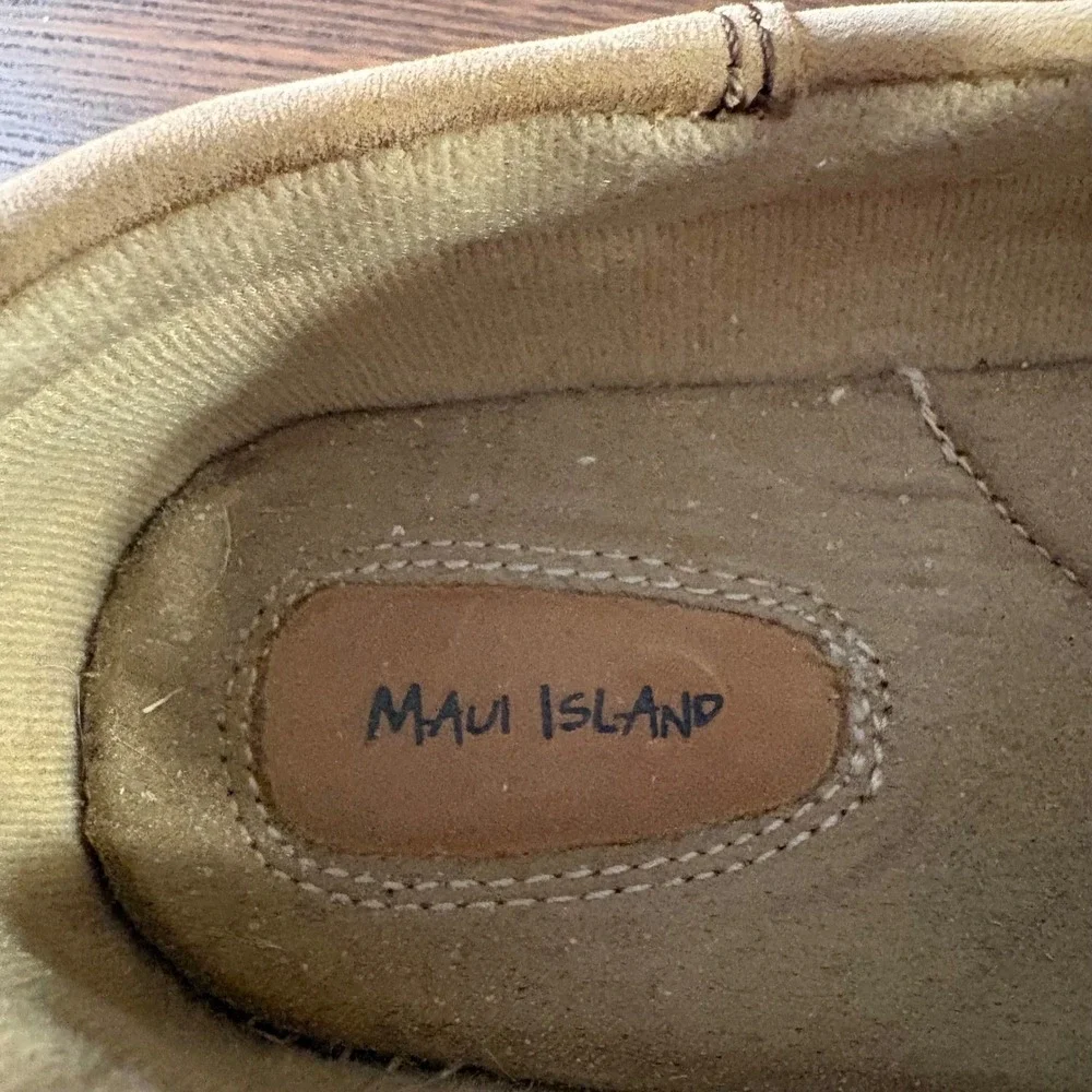 Maui Island Boat Shoes Mens 11W Tan Plaid Good Leather Resort Loafers